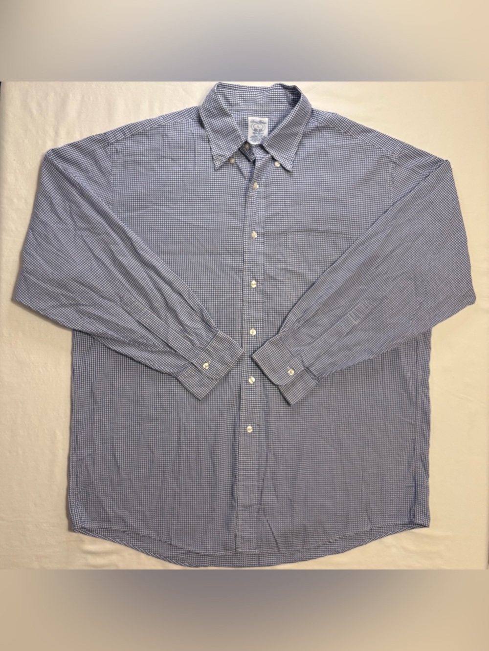Brooks Brothers Relaxed Fit Button Down Shirt Blue White Micro Check Pattern